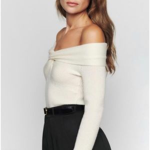 NWT Reformation Natalia Cashmere Twist Front Sweater Gossamer Ivory